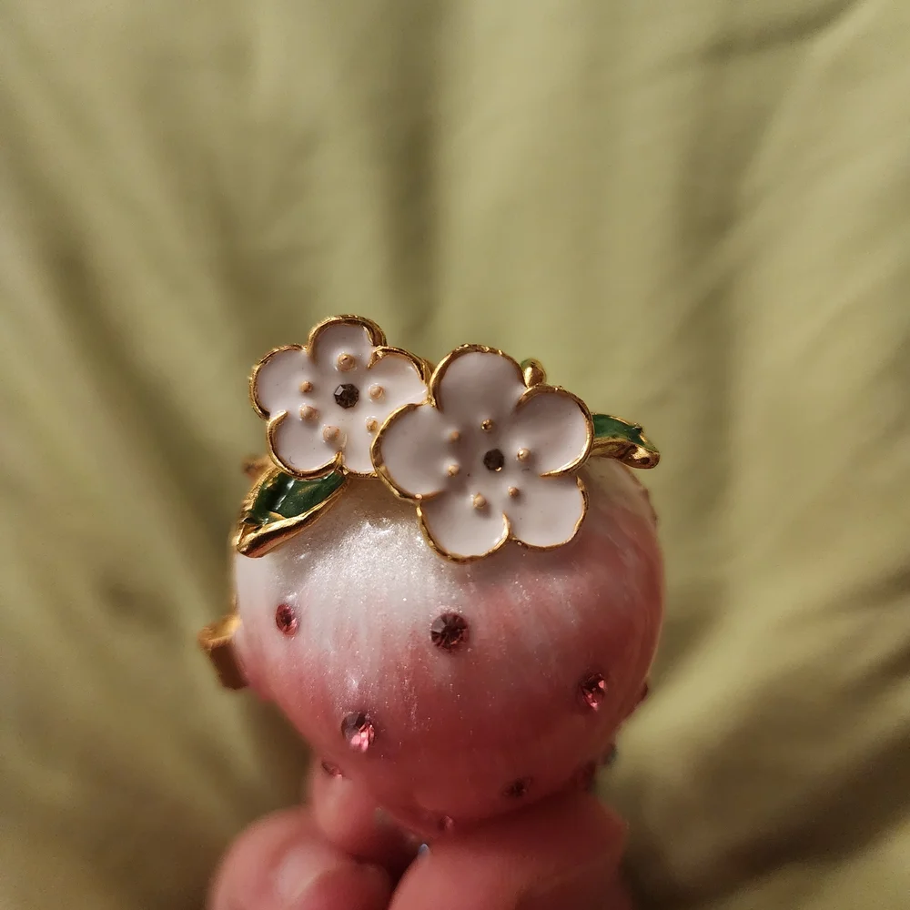 Pink Strawberry Trinket Jewelry Box Proposal Ring Box Rhinestone Enamel